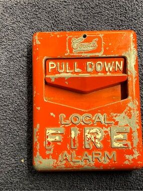 Vintage Red Metal Fire Alarm Wall Decor